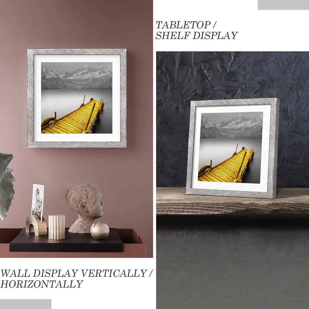12X12 Picture Frames Wood Rustic Distressed White Display Pictures 10X10 Or 8X8 With Mat Or 12X12 Without Mat - Each 12X12 Inch