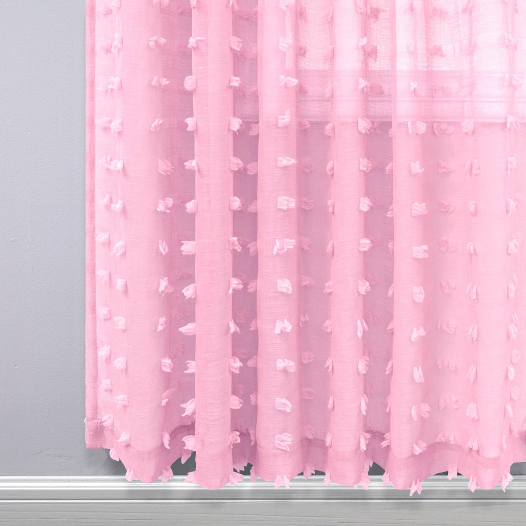 Koufall Pink Back Tab Rod Pocket Pom Pom Sheer Curtains,8 Ft 52X96 Length