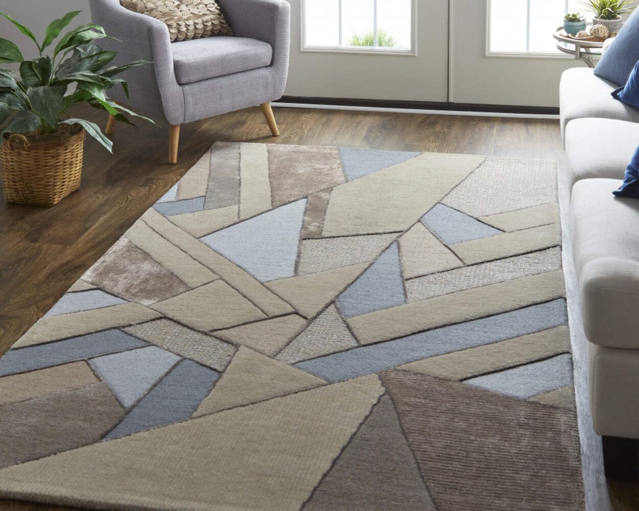 HomeRoots 514607 9 x 12 ft. Blue & Silver Wool Geometric Hand Tufted Handmade Rectangle Area Rug
