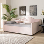 Baxton Studio Perry Modern and Contemporary Light Pink Velvet Fabric Upholstered and Button Tufted Queen Size Daybed