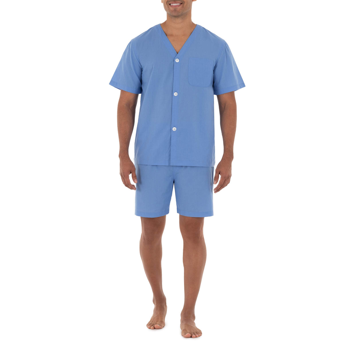 Fruit Of The Loom Mens Broadcloth Short Sleeve Pajama Set, Azure Blue, 3X Us
