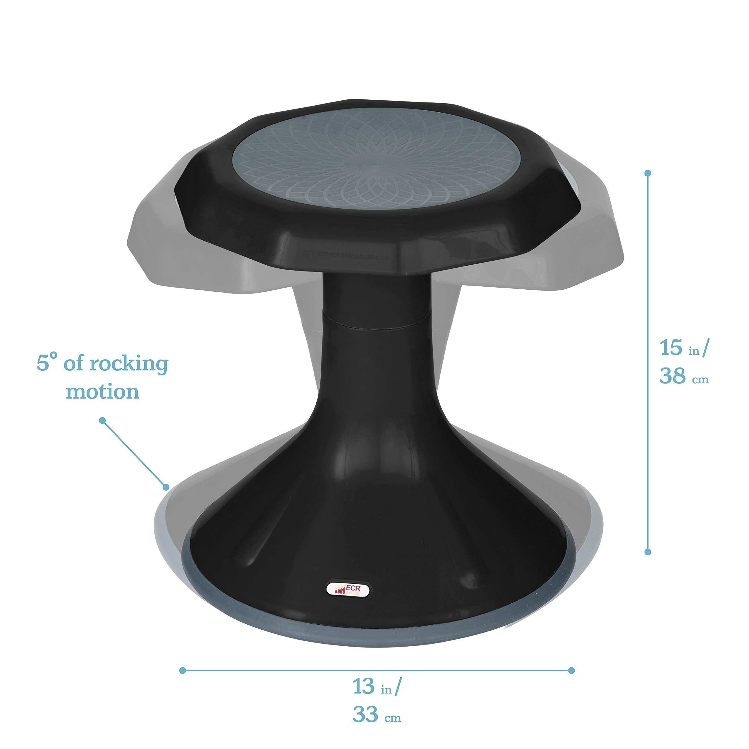 Ecr4Kids Ace Active Core Engagement Wobble Stool, 15-Inch Seat Height, Flexible Seating, Black