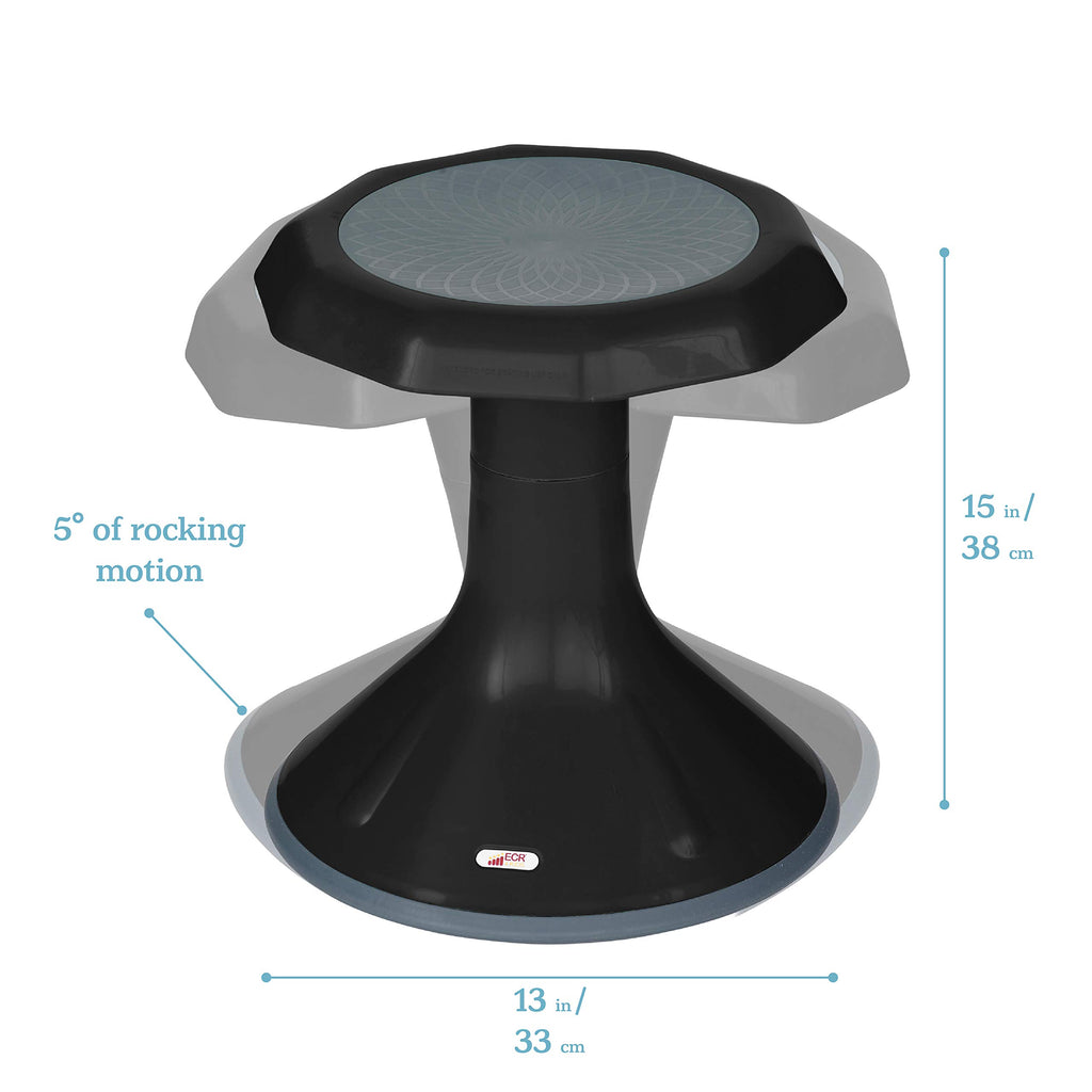 Ecr4Kids Ace Active Core Engagement Wobble Stool, 15-Inch Seat Height, Flexible Seating, Black