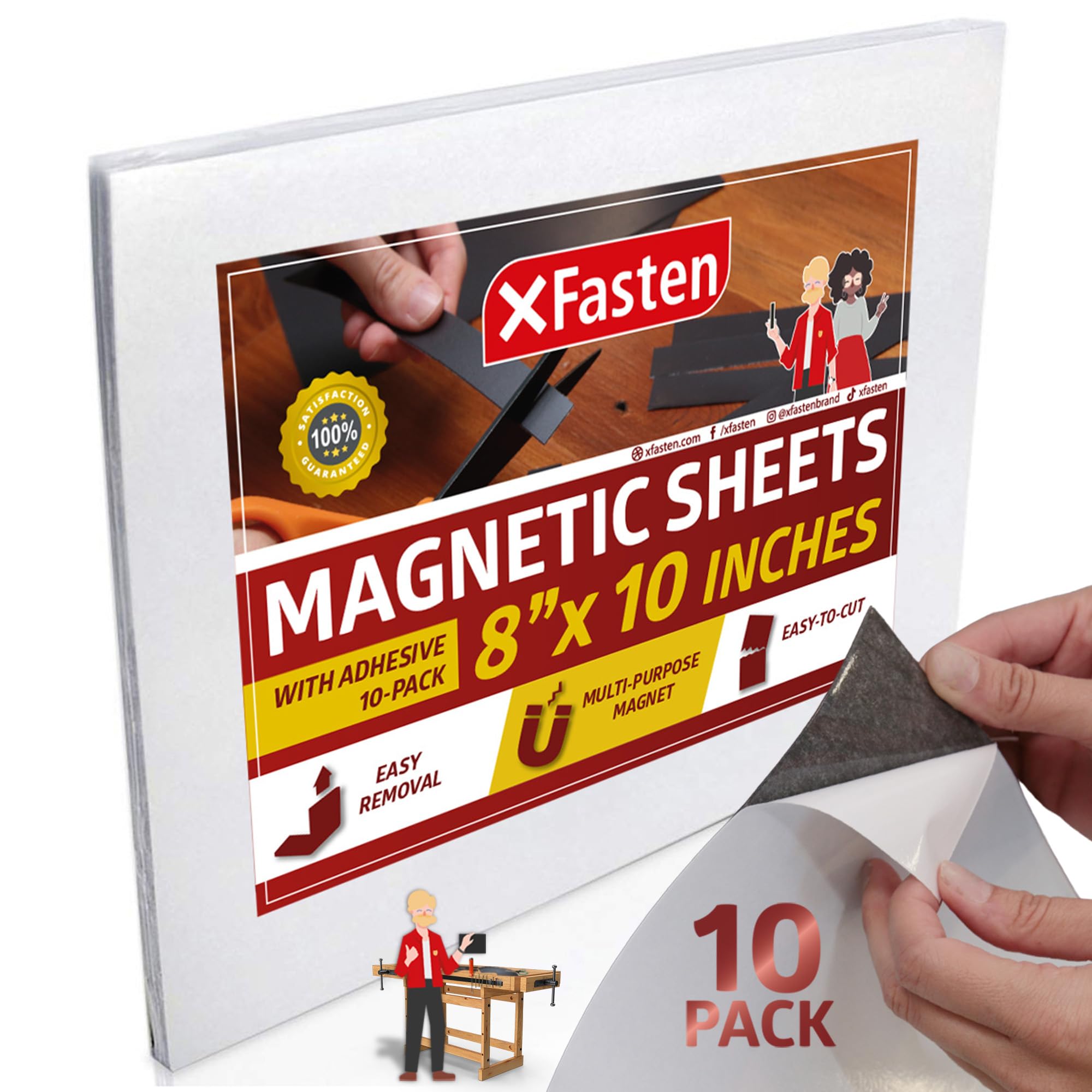 Xfasten Magnetic Sheets 8X10 Inch 20Mil (Set Of 10) - Magnetic Adhesive Sheets -Premium Peel And Stick Magnetic Sheets With Adhe