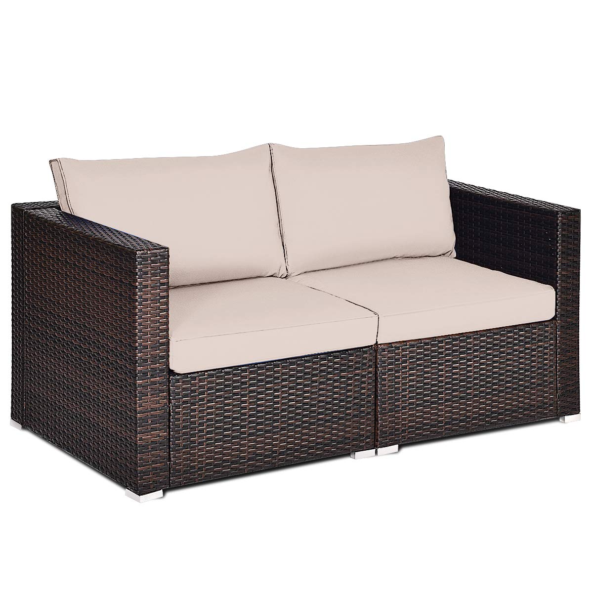 Tangkula Wicker Loveseat 2 Piece Patio Furniture Couch