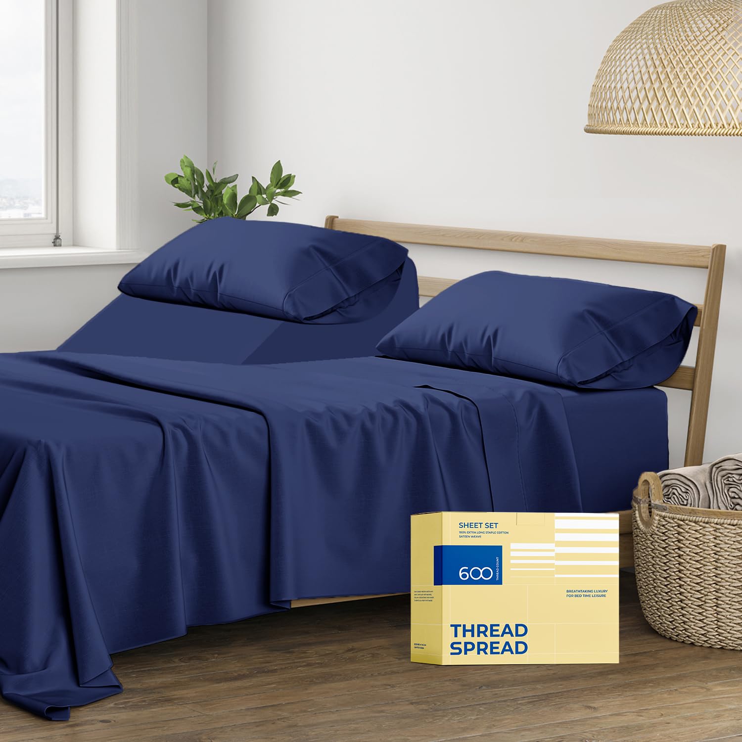 Thread Spread 100% Egyptian Cotton Split King Sheets Sets For Adjustable Bed - 600 Thread Count 5 Pc Top Split King Sheets Set,