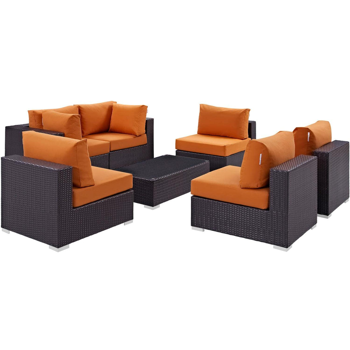 Modway Convene 7-Piece Outdoor Patio Sectional Set In Espresso Orange