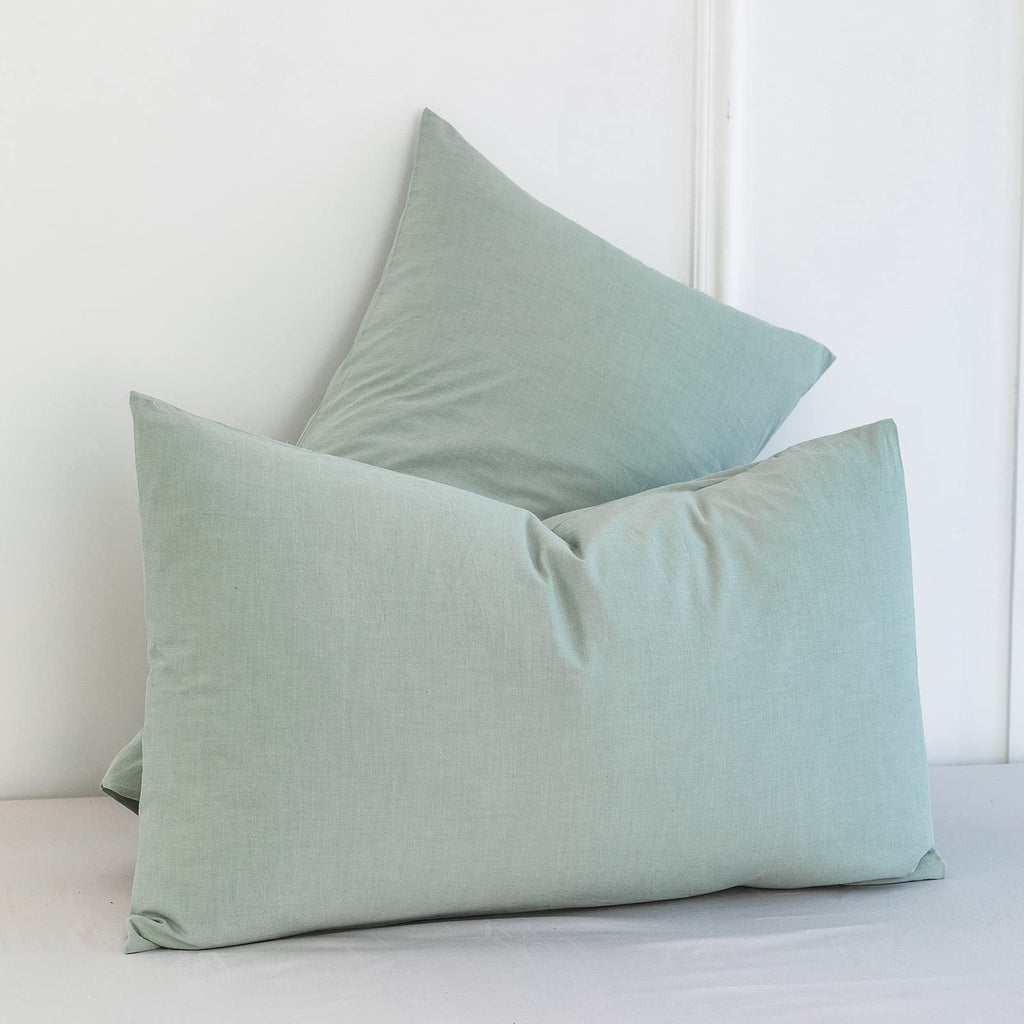 Moomee Bedding Pillowcases Pack Of 2 100% Washed Cotton Linen Like Textured Breathable Durable Soft Comfy (Sage Green, Standard)