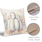 Fall White Pumpkin Pillow Covers 18X18 Inch Purple Flower Leaves Decorative Pillow Cases Seasonal Autumn Thanksgiving Harvest Th