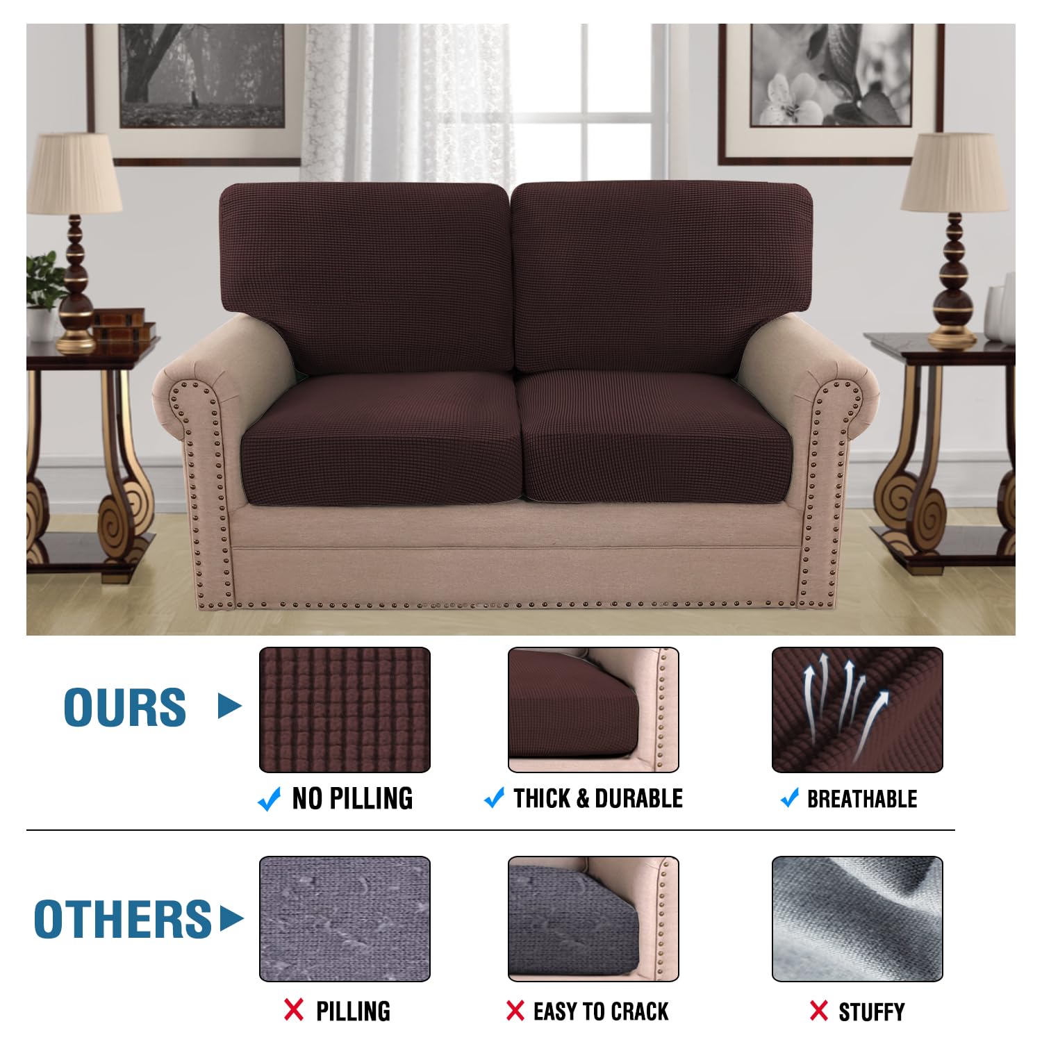 H.Versailtex 2024 New Trend Multi-Pieces Loveseat Covers For 2 Cushion Couch High Stretch Couch Cushion Covers Jacquard Textured