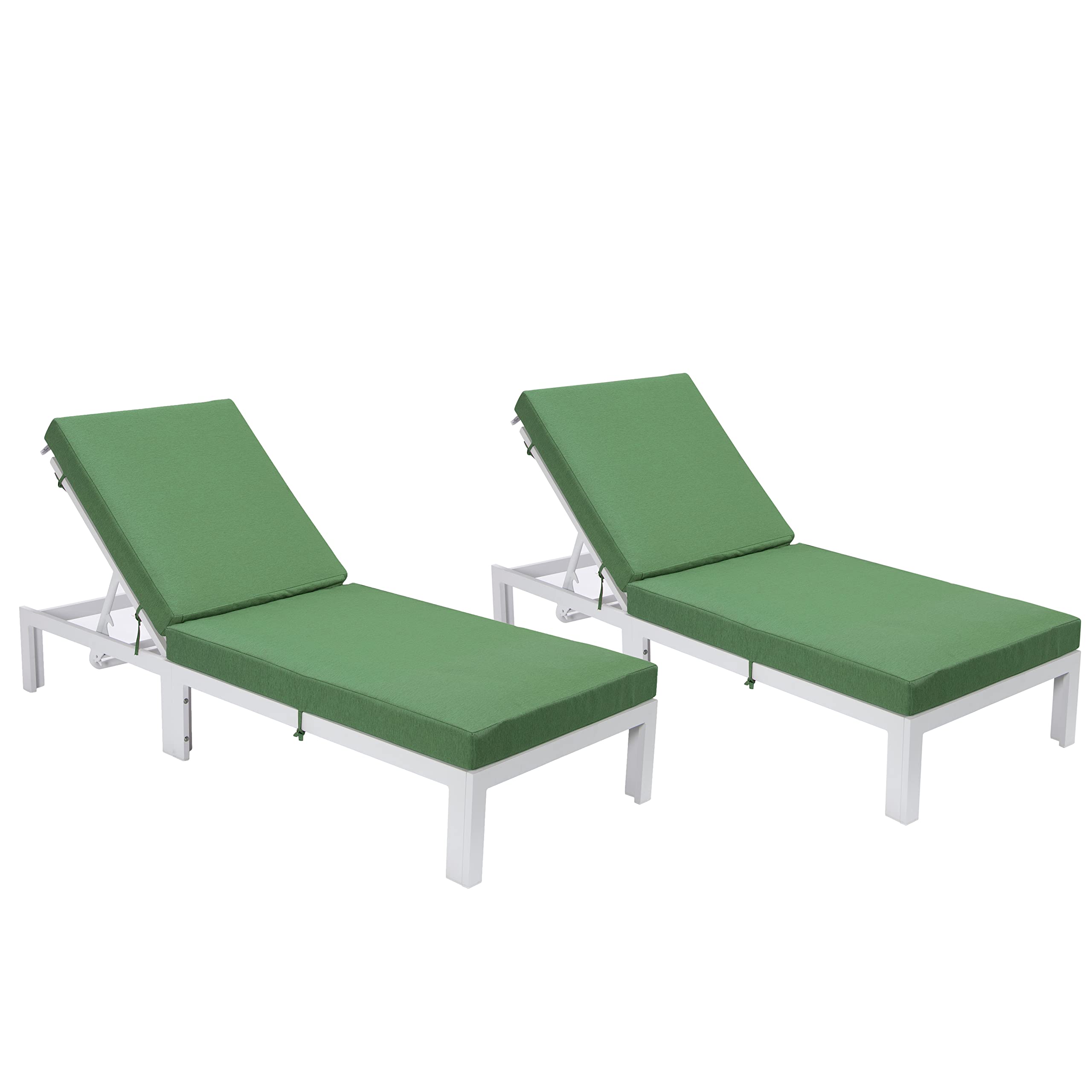 LeisureMod Chelsea Modern White Aluminum Chaise Lounge Outdoor Patio Chair with Cushion Set of 2, Beige