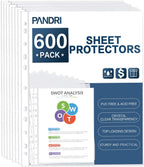 Sheet Protectors, Pandri 600 Pack Clear Heavy Duty Plastic Page Protectors Sheet Reinforced 11-Hole Fit For 3 Ring Binder Fits S