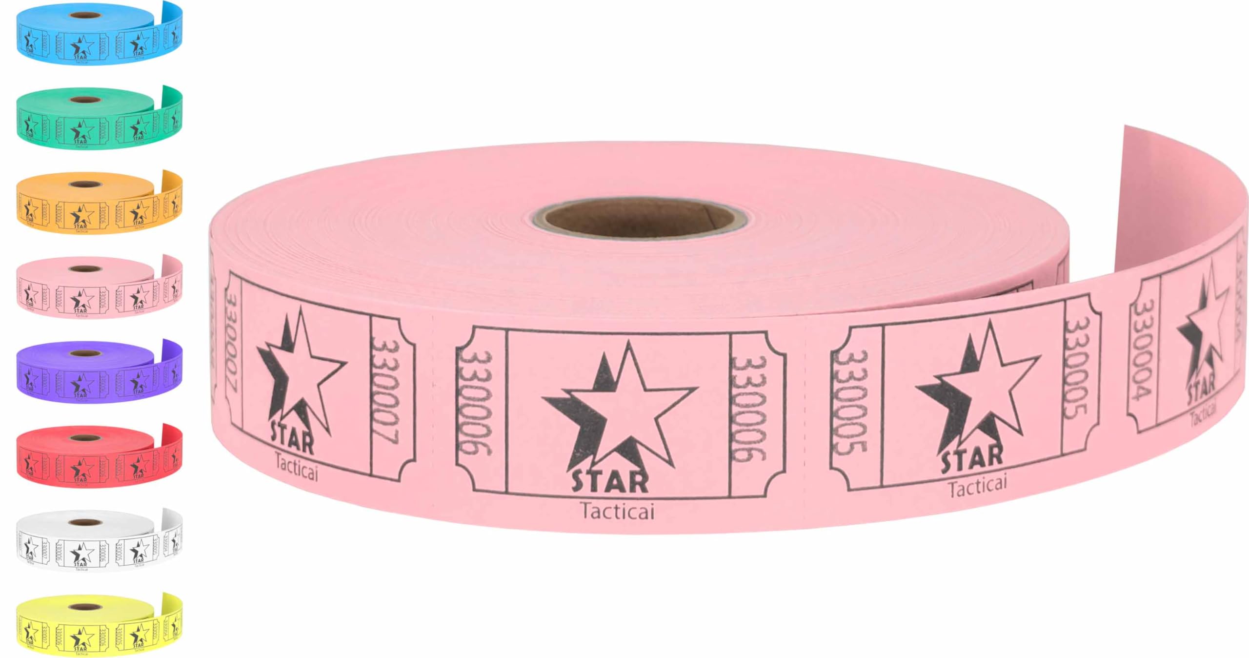 Tacticai 1000 Raffle Tickets, Star, Pink (8 Color Selection), Single Roll, Ticket For Events, Entry, Class Reward, Fundraiser &