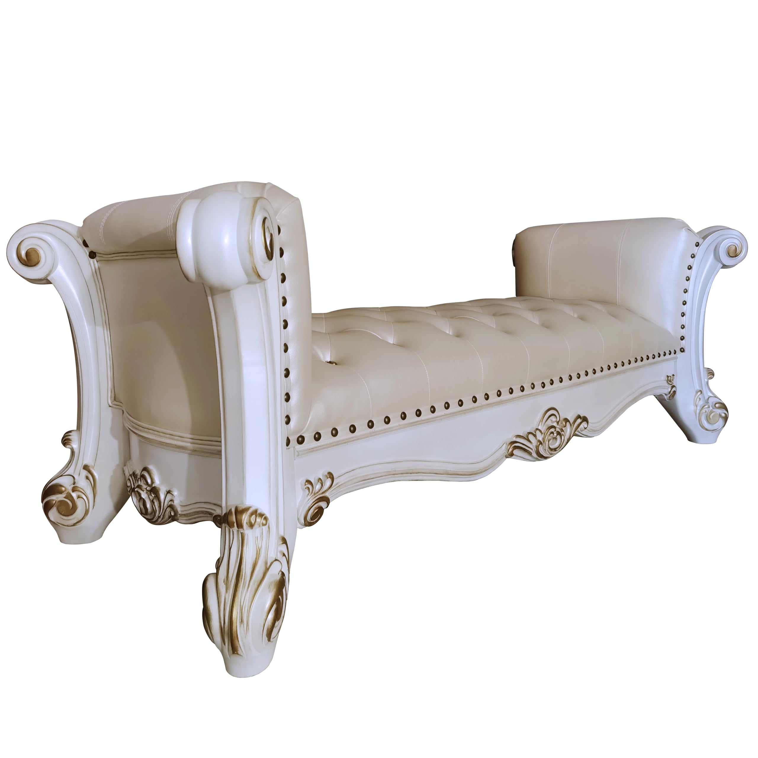 Acme Vendome Wooden Upholstered Tufted Bench in Antique Pearl