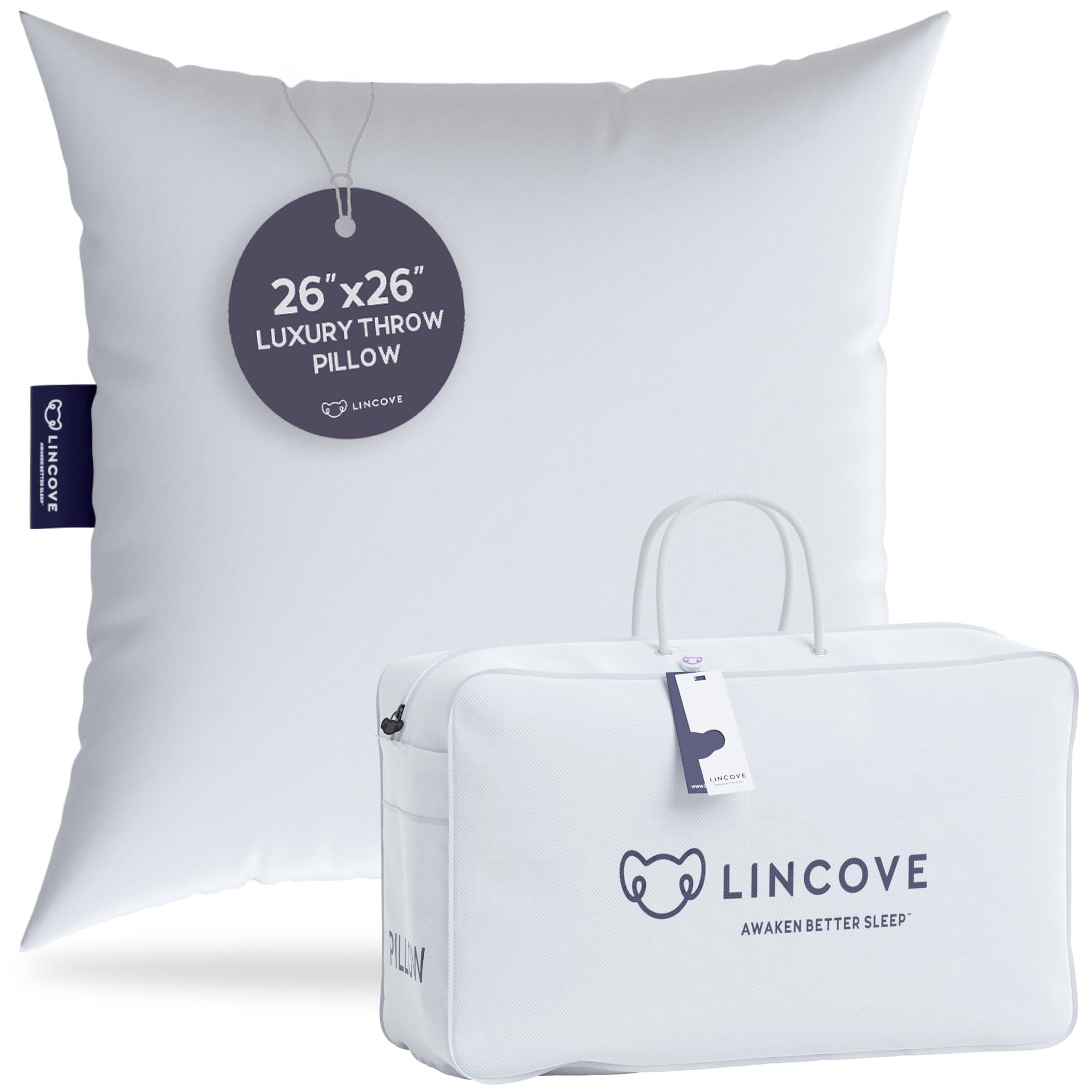 Lincove Euro Throw Pillow Insert Square 26'X26' Pillow - Made In Canada, 100% Cotton Shell, Down Alternative Filling, Vegan-Fr