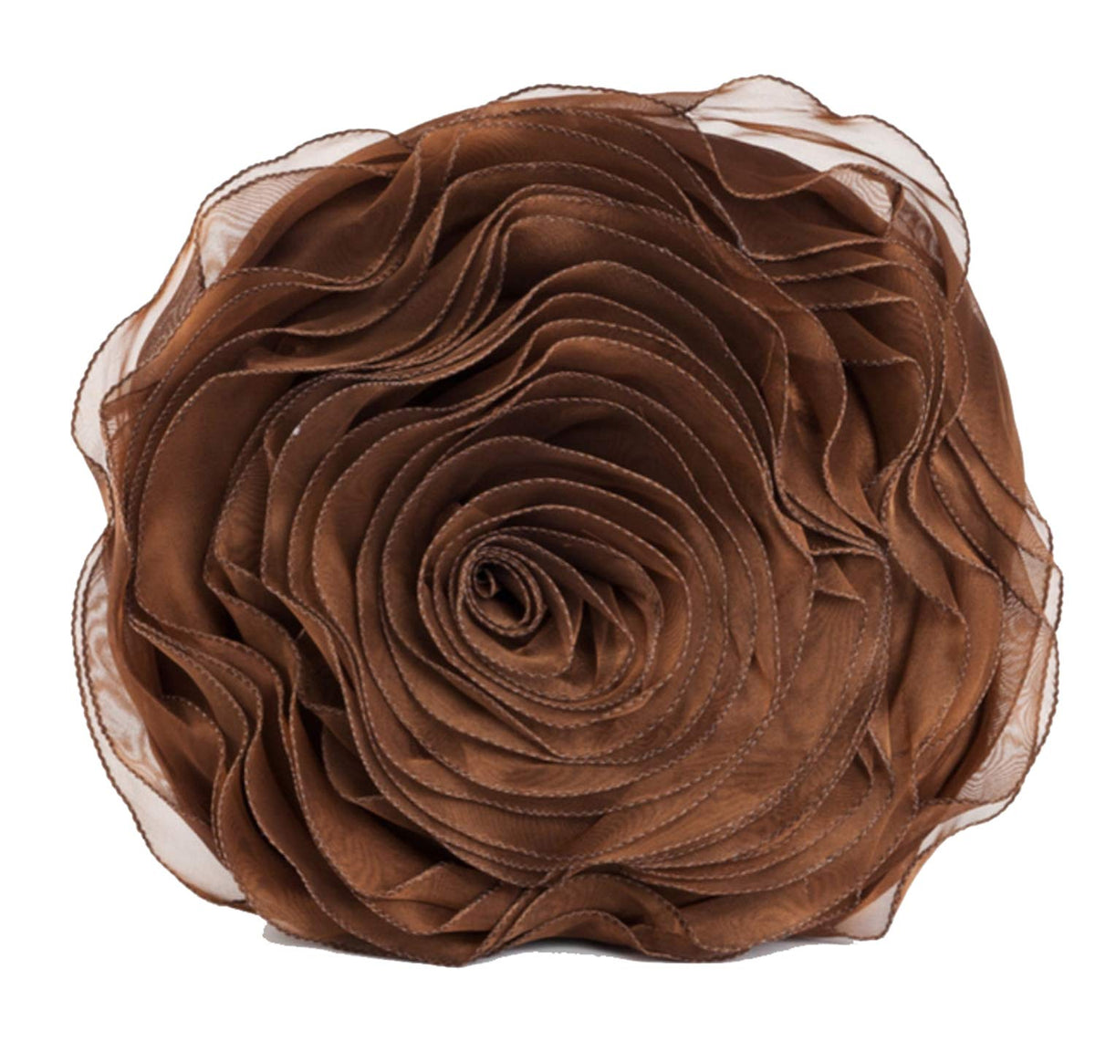 Fennco Styles Hayley Rose Chiffon Flower Decorative Filled Throw Pillow 16-Inch Round - Chocolate Floral Accent Pillow For Home,