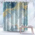 Awert Teal Marble Shower Curtain For Bathroom Waterproof Quick-Drying Modern Abstract Shower Curtain Set With Hooks 72X72 Inch