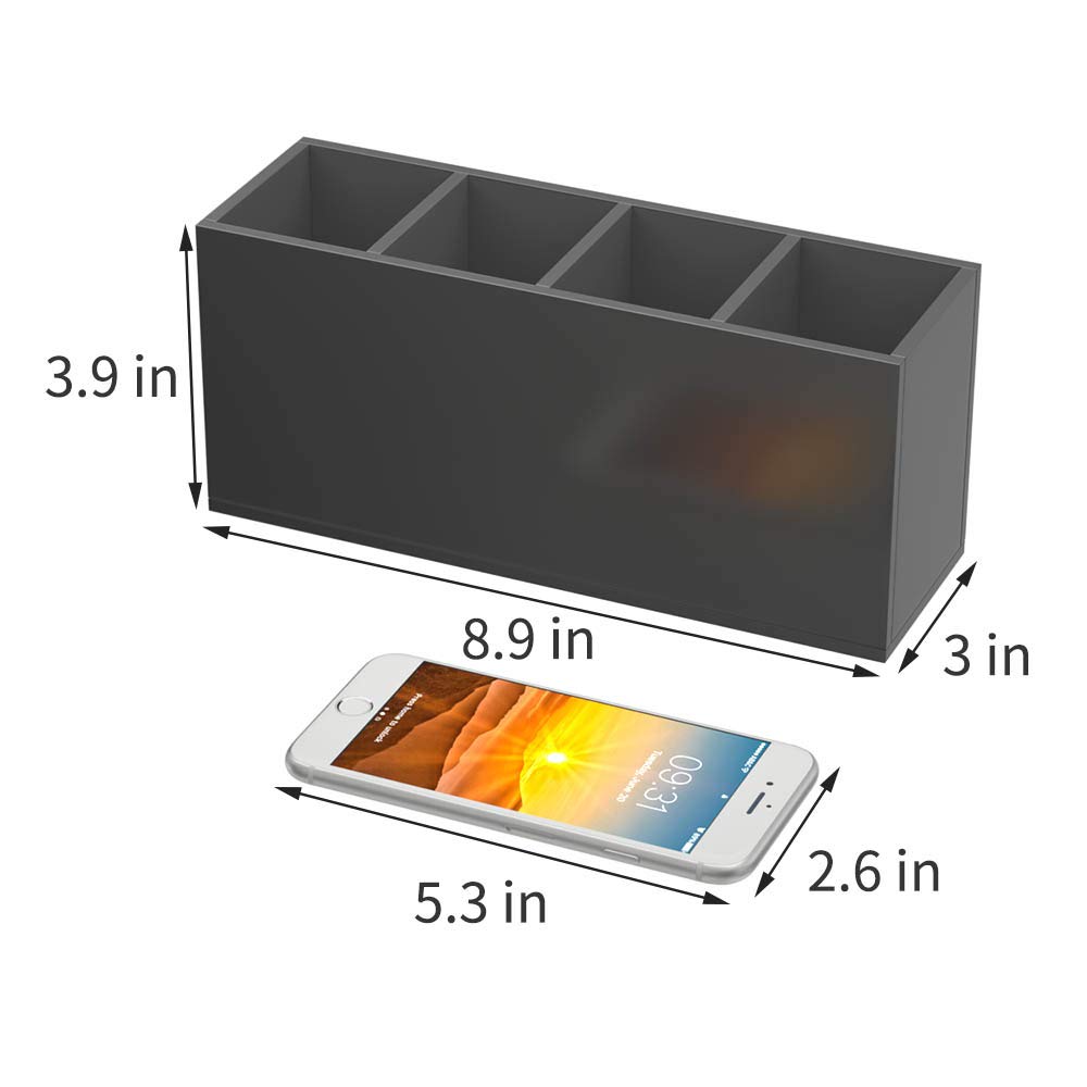 Niubee Acrylic Pen Holder 4 Compartments, Black Pencil Organizer Cup For Countertop Desk Accessory Storage (Black)