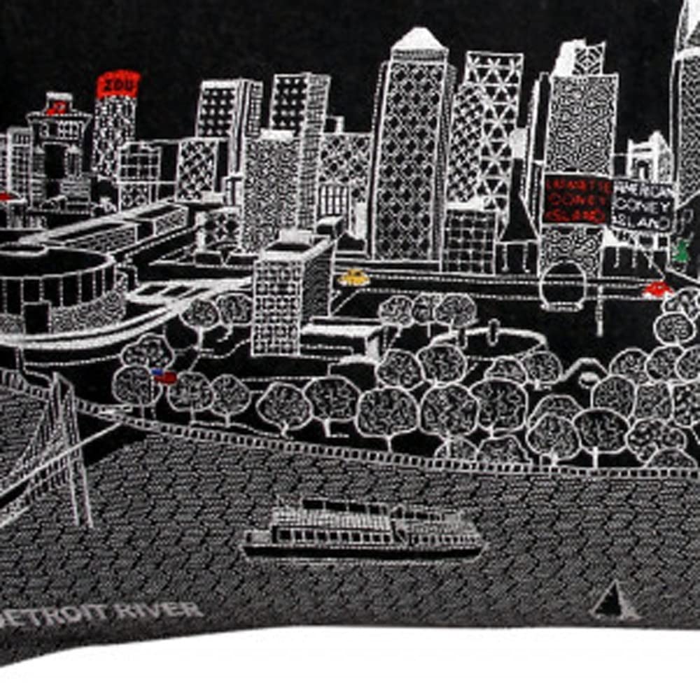 HomeRoots Grey 35' Black Detroit Nighttime Skyline Lumbar Decorative Pillow