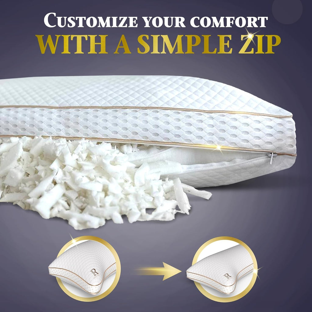 Royal Therapy Queen Memory Foam Pillow, Adjustable Shredded Memory Foam Pillows Queen Odor-Free Pillow For Neck & Shoulder Pain
