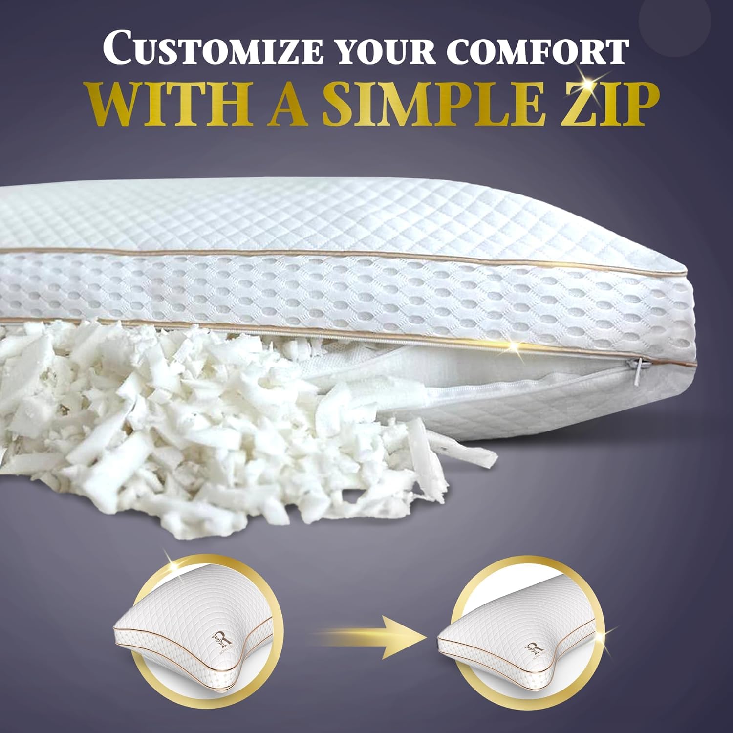 Royal Therapy Queen Memory Foam Pillow, Adjustable Shredded Memory Foam Pillows Queen Odor-Free Pillow For Neck & Shoulder Pain