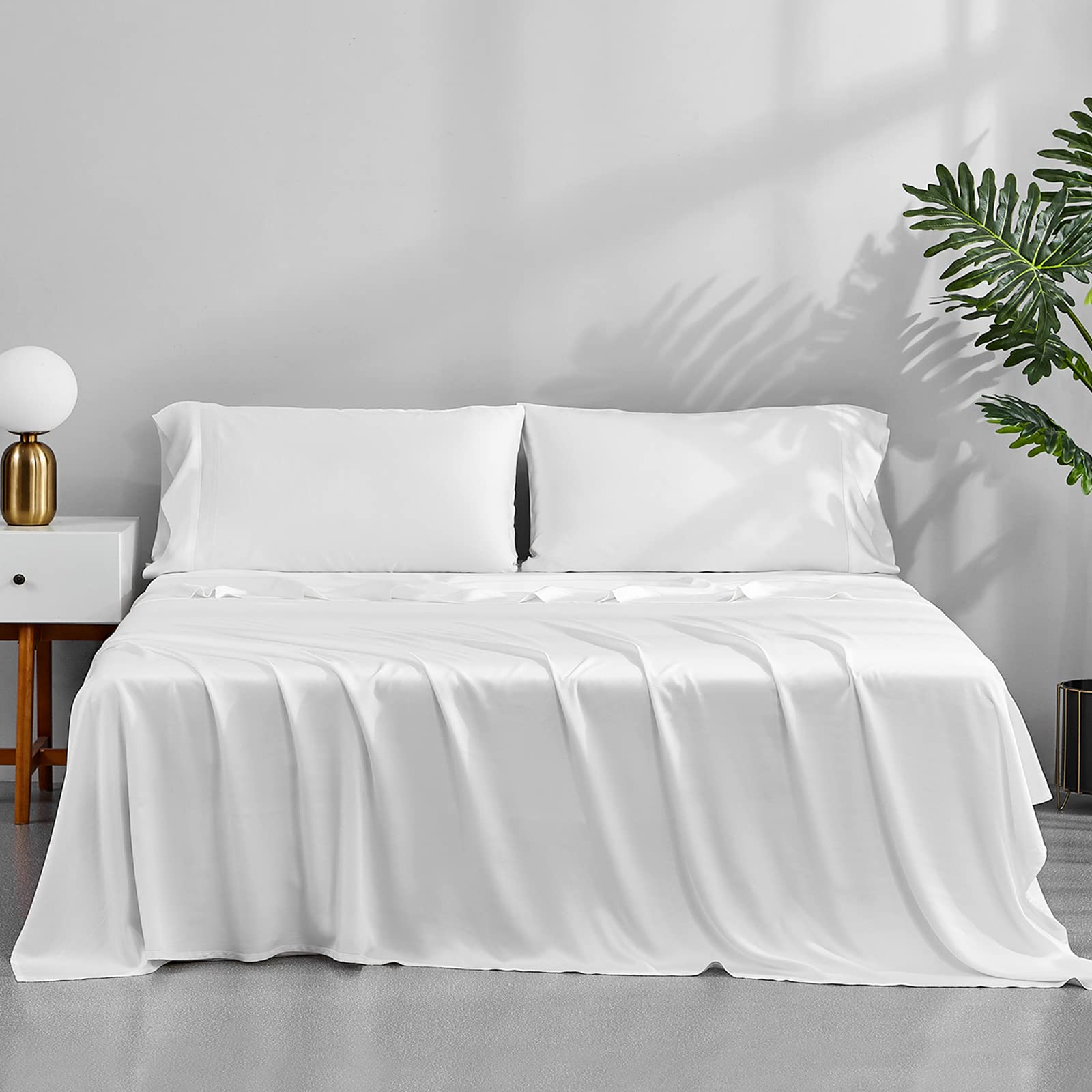 Accuratex Cooling Sheets King Size White - 100% Viscose Made From Bamboo, Luxury Hotel Sheet Set For King Size Bed, Super Soft B