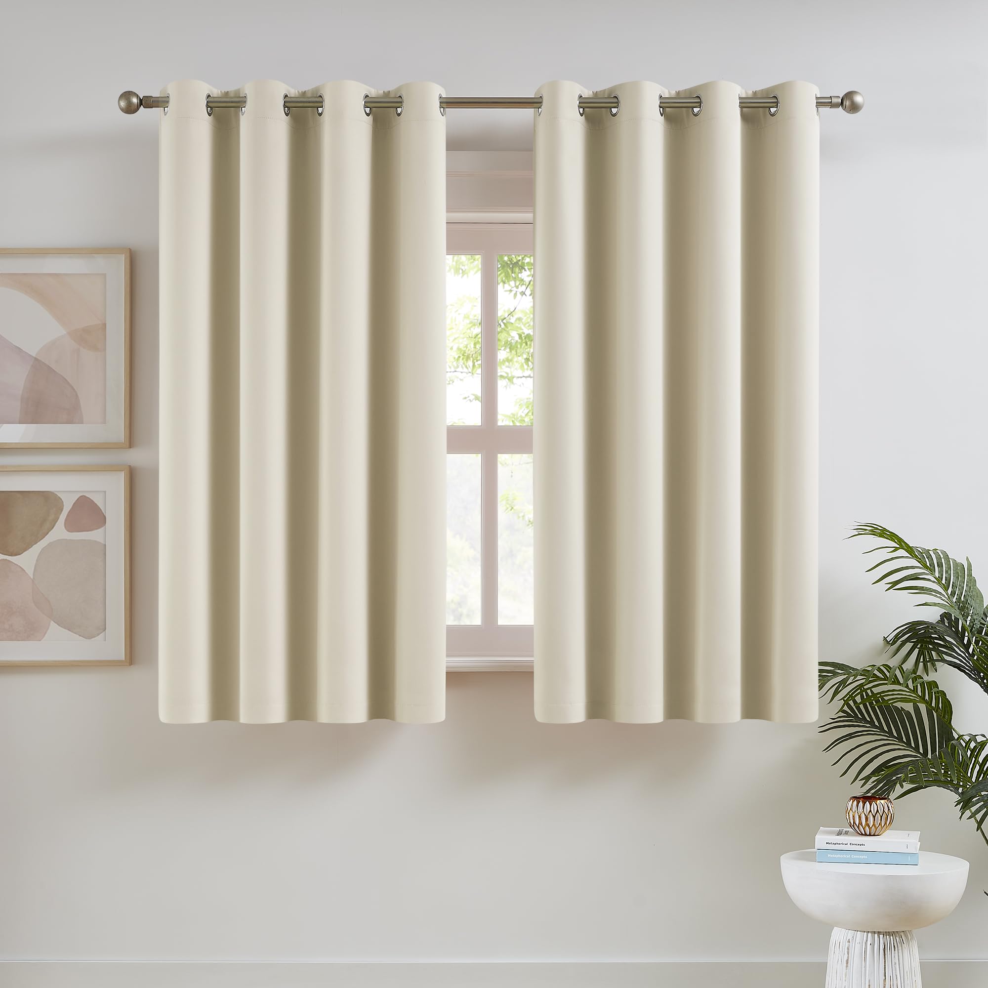 Dualife Buttercream Beige Curtains 52X45 Inch Length For Small Windows Set 2 Panels Blackout Short Window Drapes For Bedroom The