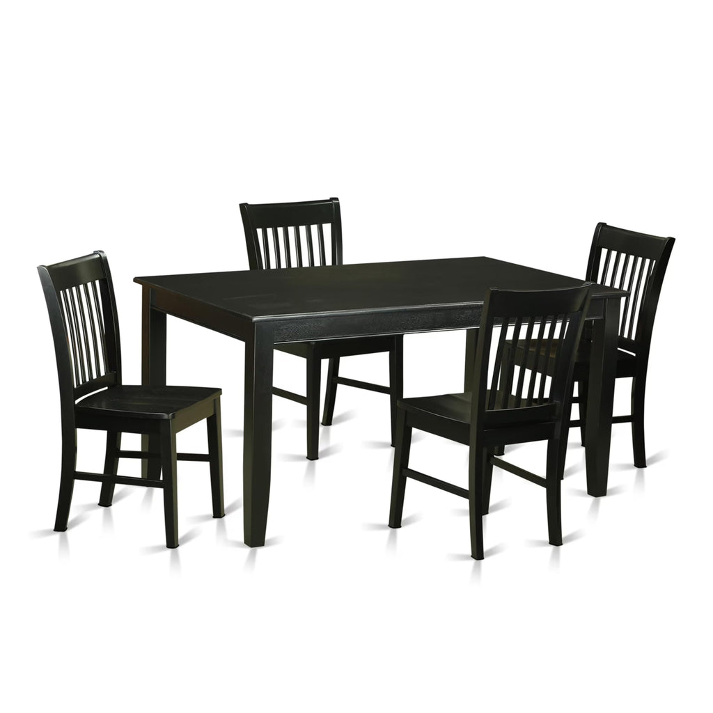 East West Furniture DUNO5-BLK-W 5 Piece Dining Room Table Set Includes a Rectangle Wooden Table and 4 Kitchen Dining Chairs, 36x60 Inch, Black