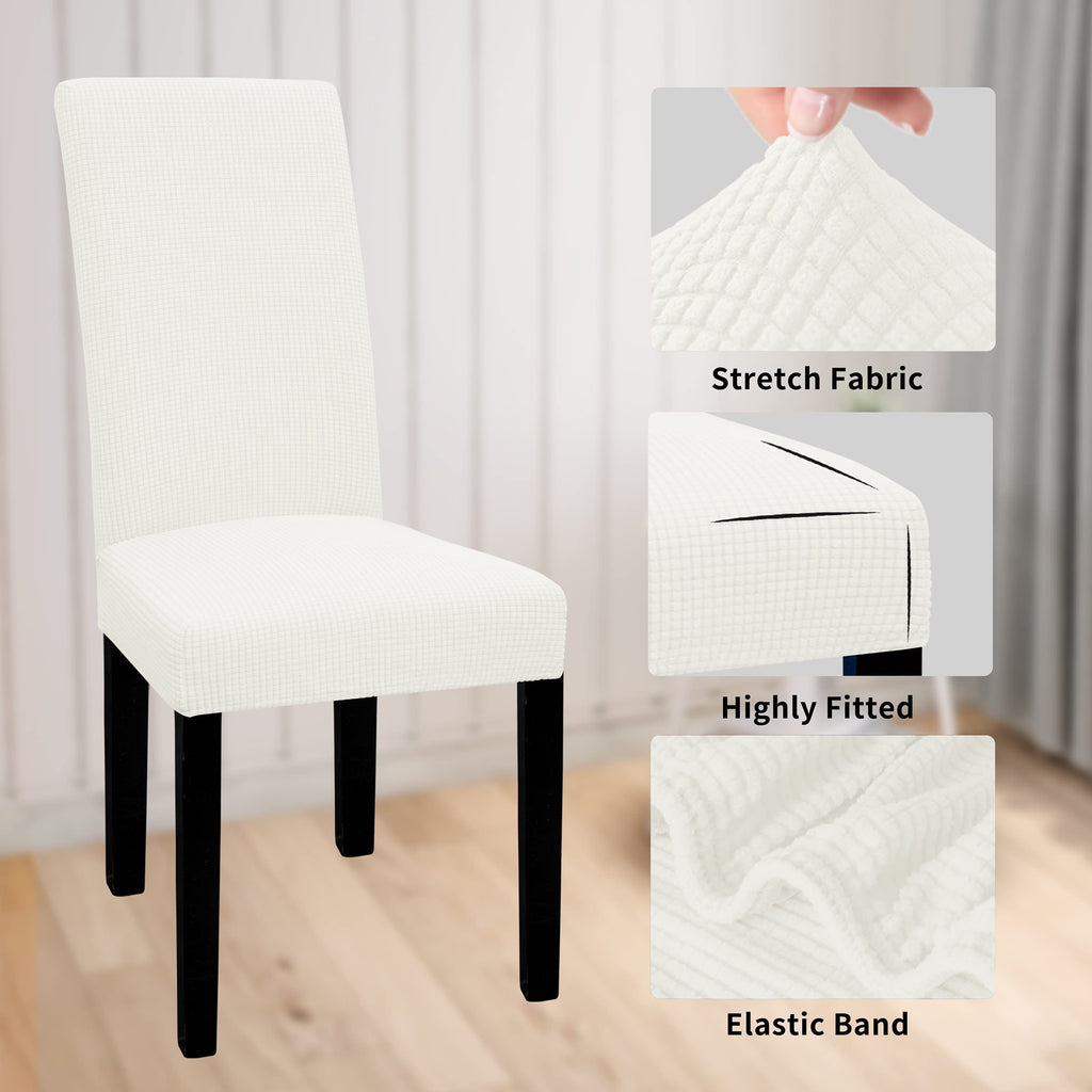 Easy-Going 100% Waterproof Dining Room Chair Cover Set Of 6, Stretch Jacquard Parson Chair Slipcover Removable Washable Chair Protector For Home, Restaurant, Banquet (Large, Cream)
