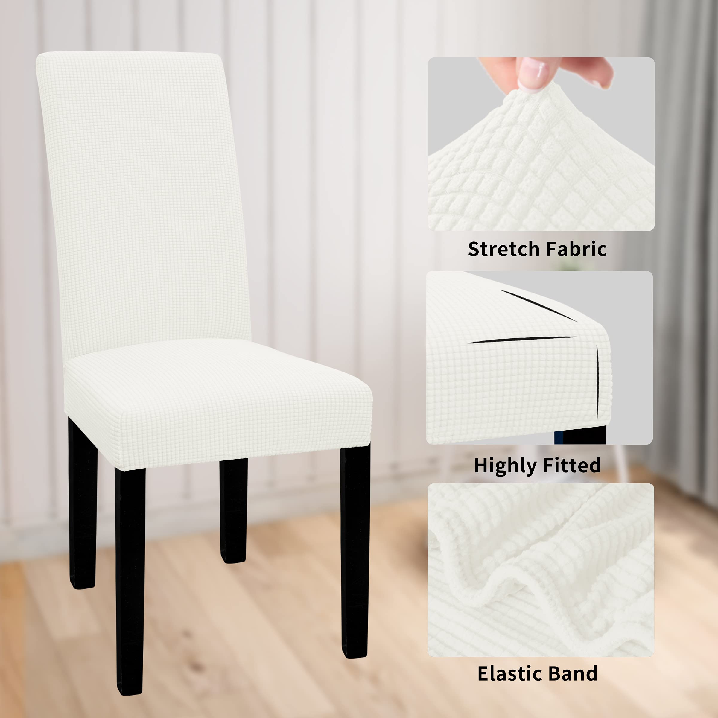 Easy-Going 100% Waterproof Dining Room Chair Cover Set Of 6, Stretch Jacquard Parson Chair Slipcover Removable Washable Chair Protector For Home, Restaurant, Banquet (Large, Cream)