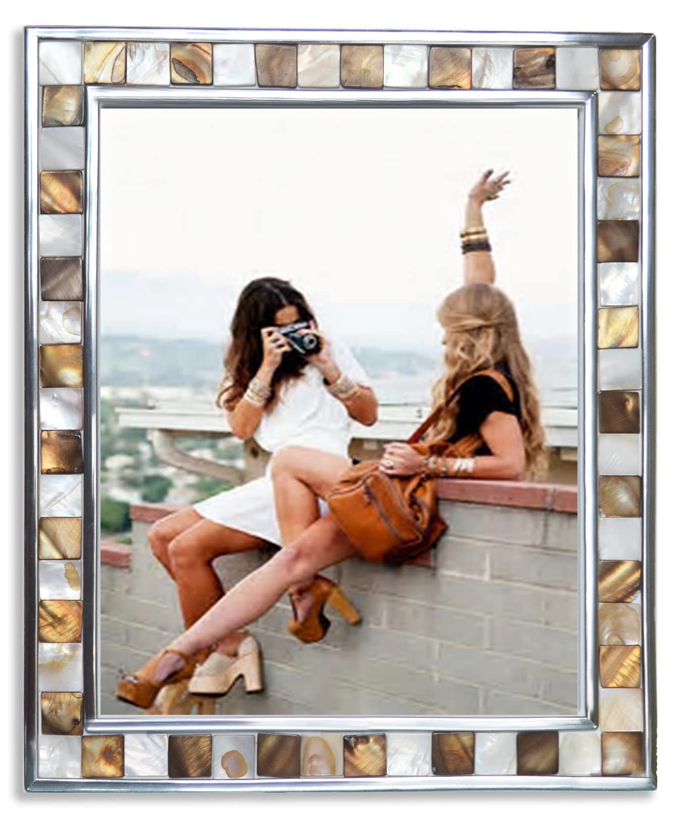 GIFTME 5 Silver Plate 8x10 Picture Frame Brown Mother of Pearl 8 by 10 Photo Frame Mosaic Glass Picture Frame (Brown+White,1pc)