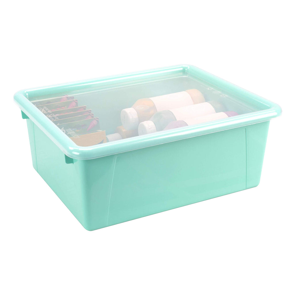 Storex Letter Size Deep Storage Tray - Organizer Bin With Non-Snap Lid For Classroom, Office And Home, Teal, 5-Pack (62549A05C)