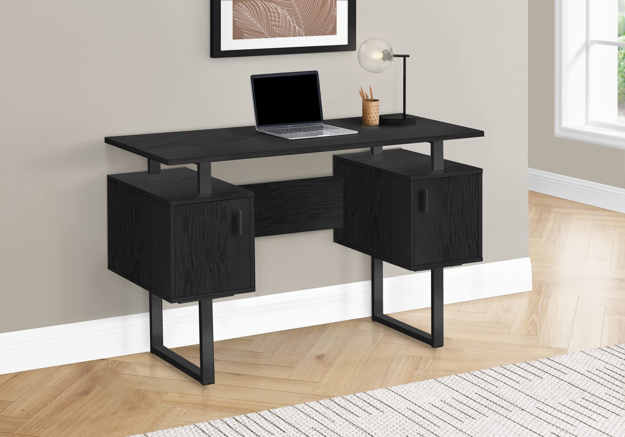 Monarch Specialties 7606 Computer Desk, Home Office, Laptop, Storage, 48' L, Work, Metal, Laminate, Black, Contemporary, Modern Desk-48 L Oak, 47.75' L x 20' W x 30' H