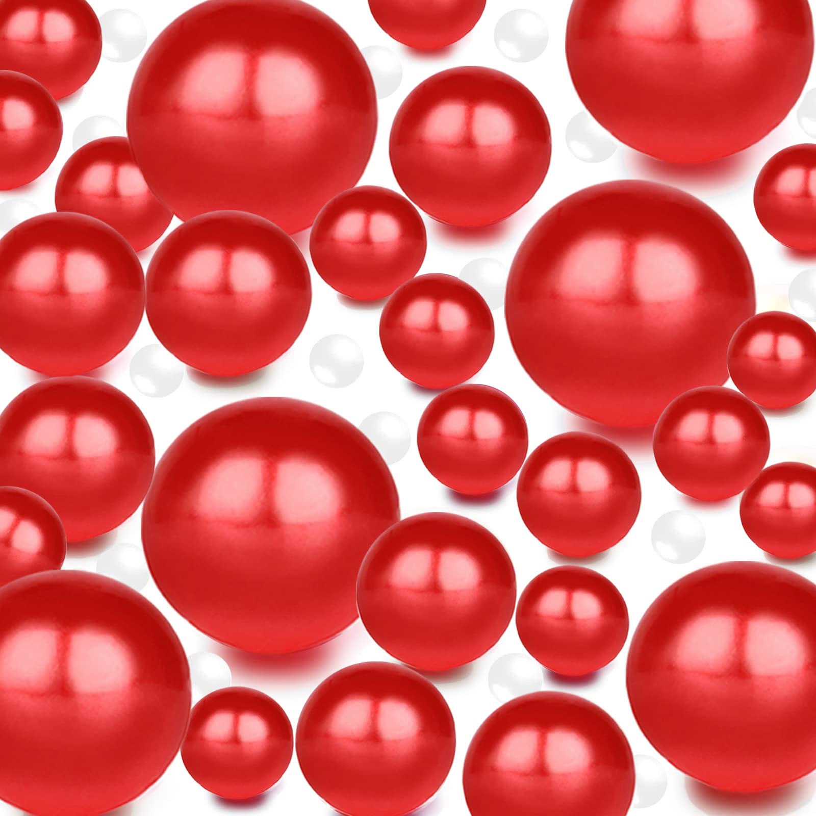 YUXIYAN 100 Pieces Floating NO Hole Pearls Beads and 500 Pcs Transparent Water Gels,Floating Red Pearls for Vases,Pearl Decor,Fl