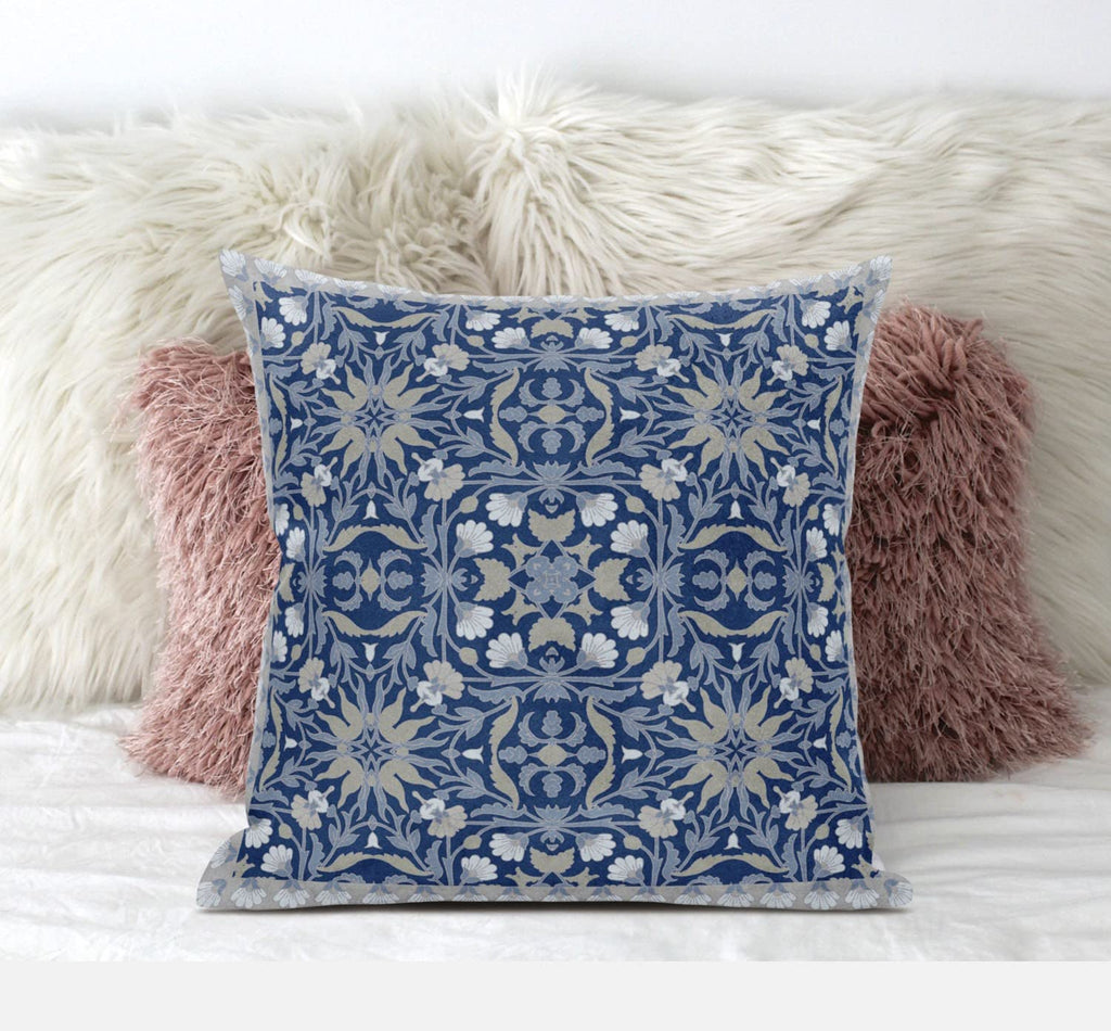 HomeRoots Hot Pink Yellow 20â€ Blue Gray Paisley Zippered Suede Throw Pillow