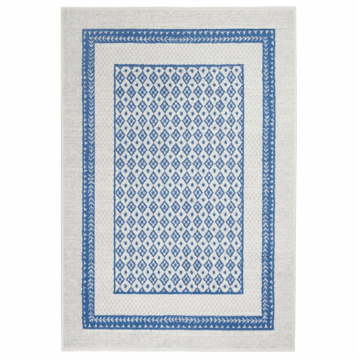 HomeRoots Ivory Blue 100% Polypropylene 6’ x 9’ Ivory and Blue Geometric Area Rug