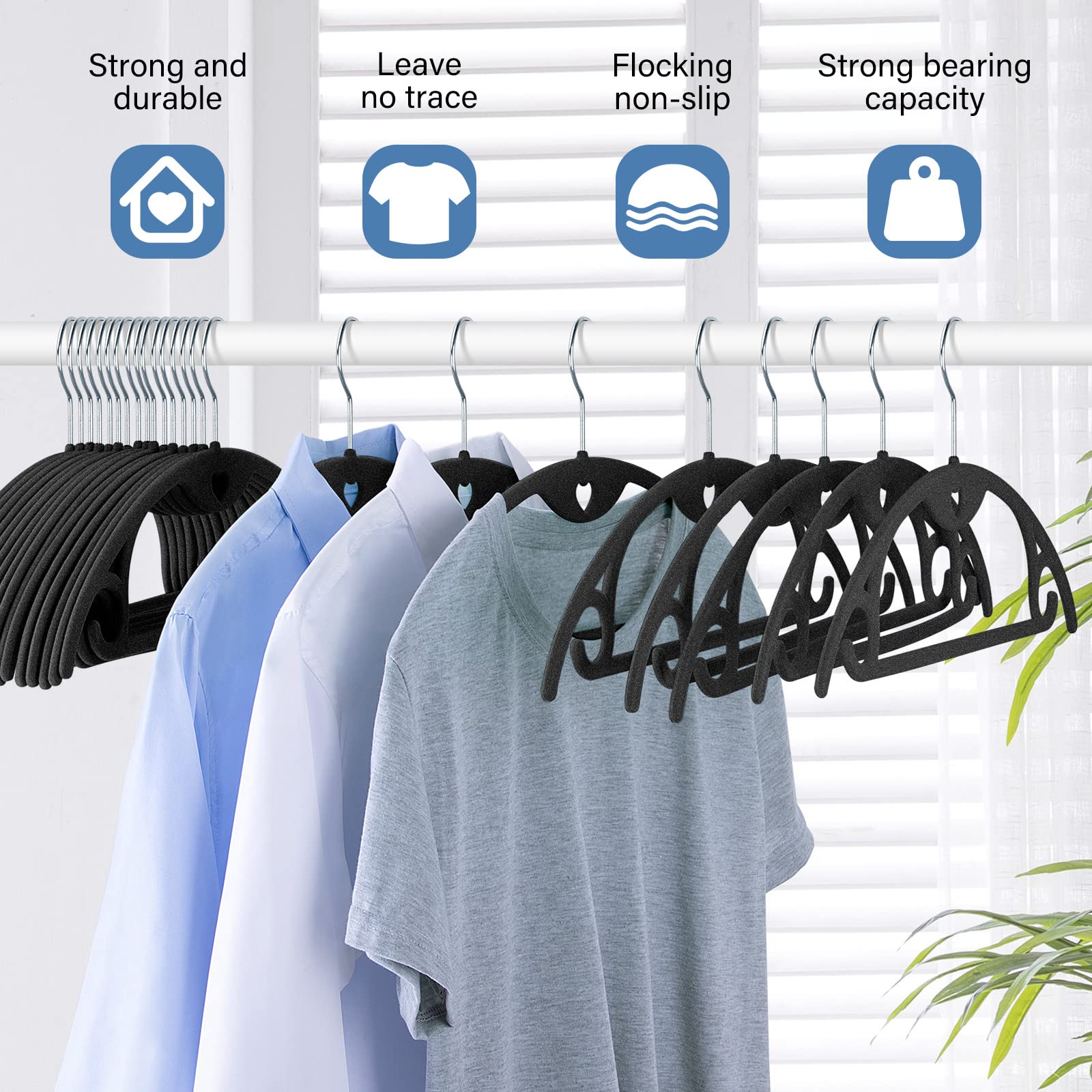 Ieoke Velvet Hangers, 50-Pack No Shoulder Bumps Suit Hangers Ultra Thin Space Saving 360 Degree Swivel Heavy Duty Hook Durable H