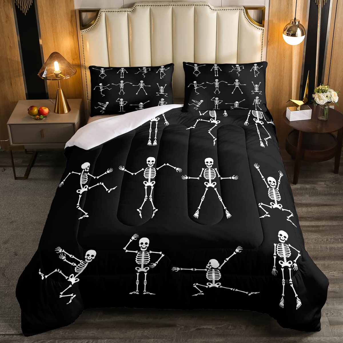 Erosebridal Sugar Skull Comforter Set Full Size Skeleton Bones Bedding Set For Kids Boys Girls Teens Adult Halloween Horror Them