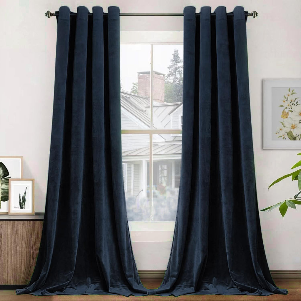 SMILETIME Navy Blue 96 in Long Velvet Curtains with Grommet, Thermal Insulated Super Soft Privacy Noise Reducing Light Blocking 