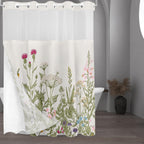 Tititex No Hooks Snap In Liner Vintage Wildflower Botanical Herbs Shower Curtain Sets, Hotel Luxury Double Layers Waterproof Fab