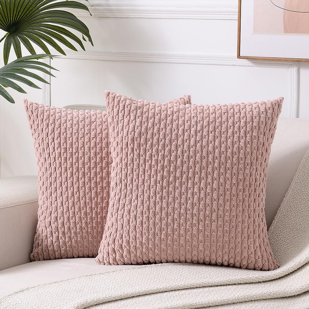 Fancy Homi 2 Packs Blush Pink Decorative Throw Pillow Covers 18X18 Inch For Couch Bed Sofa, Modern Farmhouse Boho Home Decor, So