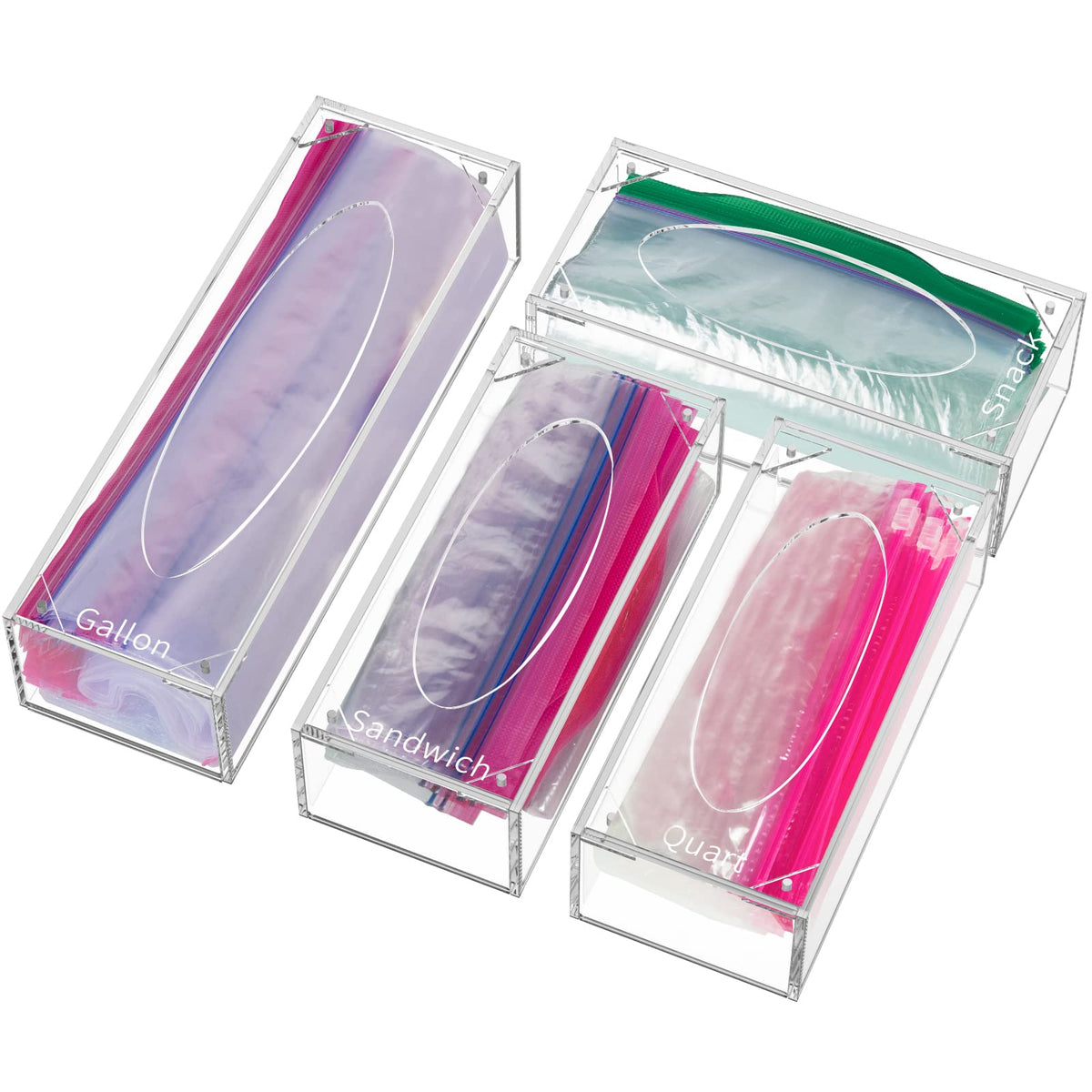 Femeli Food Bag Storage Organizer, Acrylic Kitchen Drawer Baggie Box, Compatible With Gallon, Slider Quart, Freezer, Sandwich, S