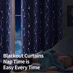 Bgment Blackout Curtains 60 Inches Wide For Bedroom/Living Room, Room Darkening Thermal Insulated Grommet Window Drapes With Line And Dots Pattern, 2 Panels, Each Panels 60 X 63 Inch, Navy Blue