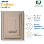 Thread Spread Luxury Sheets 600 Thread Count - Egyptian Cotton Quality Split King Size Sheet Set - Deep Pocket Fitted Bedding Sheets & Pillowcases - 4 Pc Breathable - Taupe Sheets For Boys & Girls