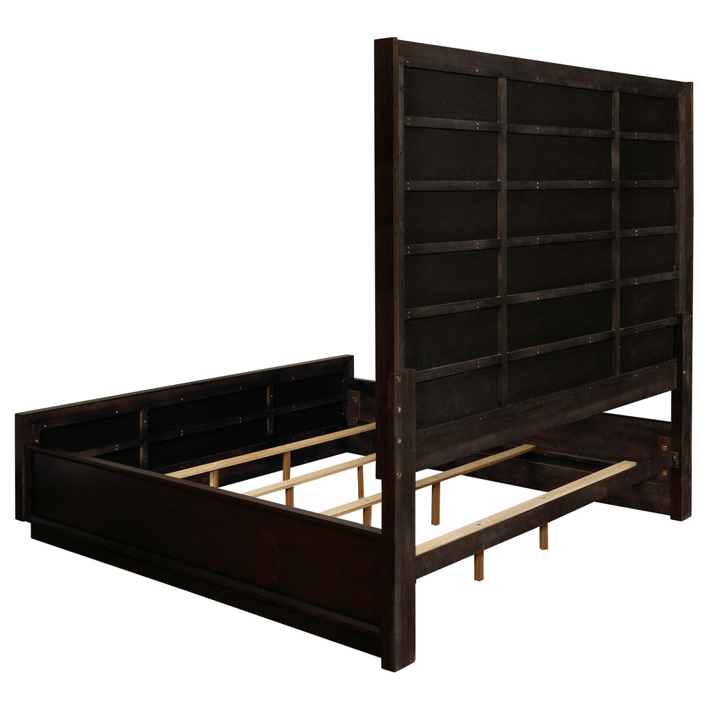 Coaster Home Furnishings Durango Contemporary 4-Piece Bedroom Set Velvet Upholstered California King Size Panel Bed Frame 80-inch Headboard Smoked Peppercorn 223261KW-S4