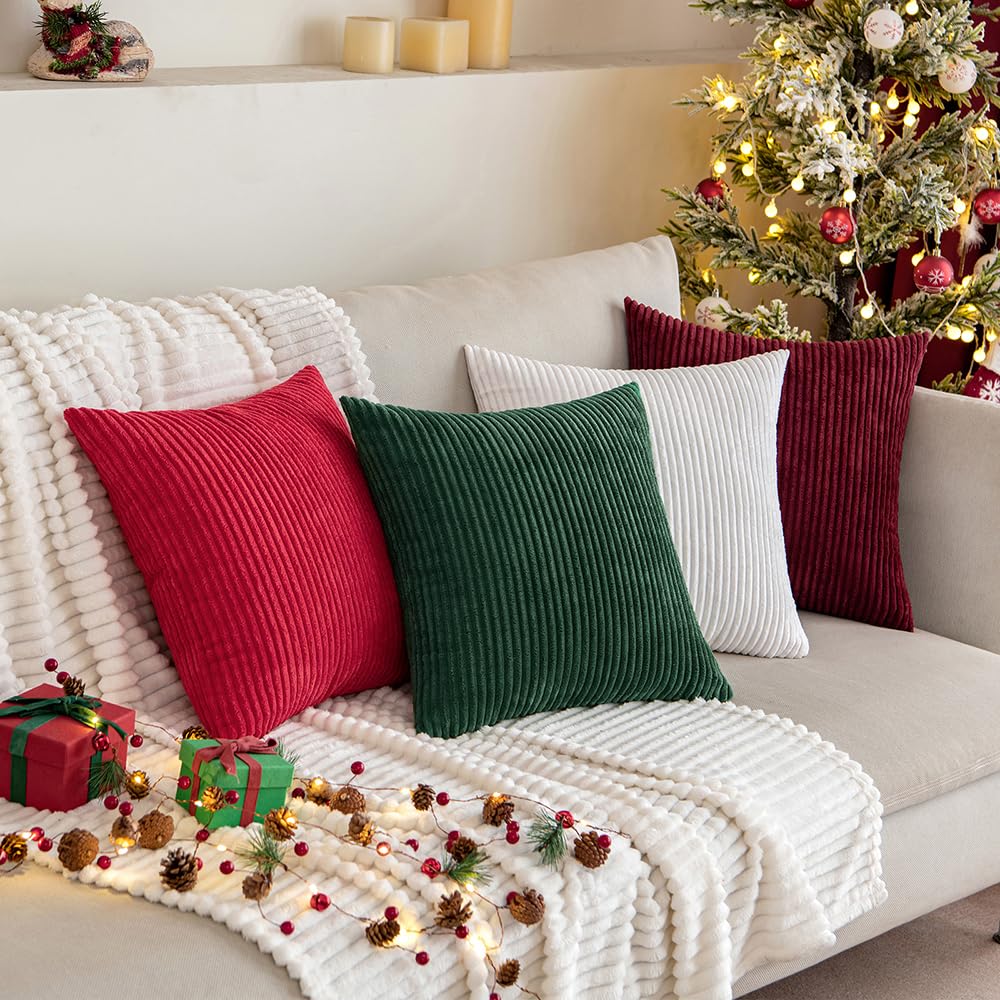 Miulee Pack Of 2 Army Green Corduroy Pillow Covers Soft Soild Striped Throw Pillow Covers Set Decorative Square Cushion Cases Pillowcases For Spring Sofa Bedroom Couch 20 X 20 Inch
