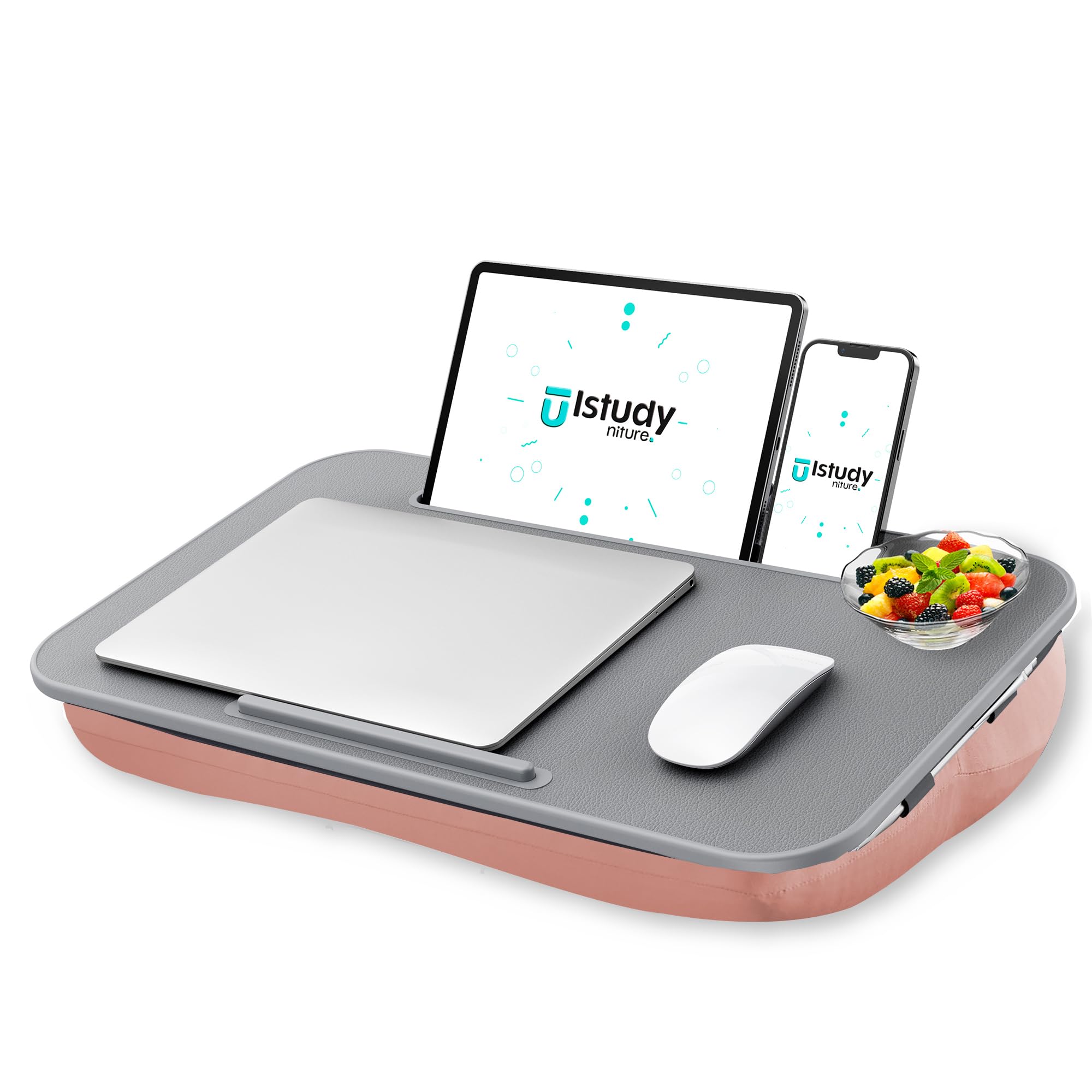 Istudyniture Lap Desk | Portable Laptop Desk & Stand - Fits Up To 17 Inch - Washable Cushion, Built-In Phone Holder - For Bed, C