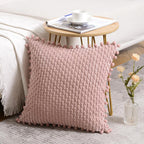 Fancy Homi 2 Packs Dusty Pink Decorative Throw Pillow Covers 18X18 Inch With Pom-Poms For Couch Bedroom Living Room, Farmhouse B