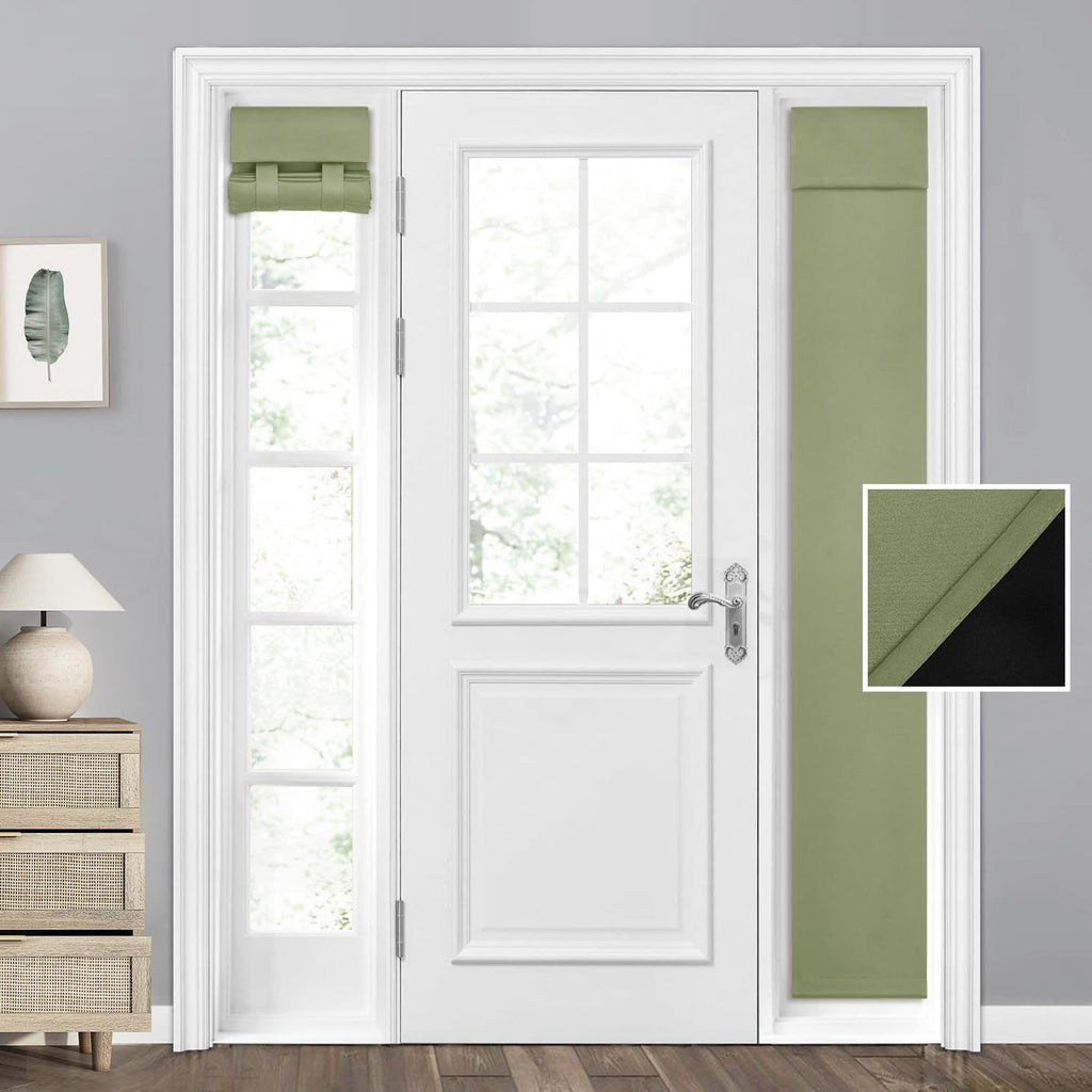 Homeideas 100% Blackout Sidelight Curtains For Front Door, Side Door Window Curtains, Front Door Curtains For Small Window, Thermal Insulated Door Window Covering, (1 Panel, W12 X L54, Sage Green)