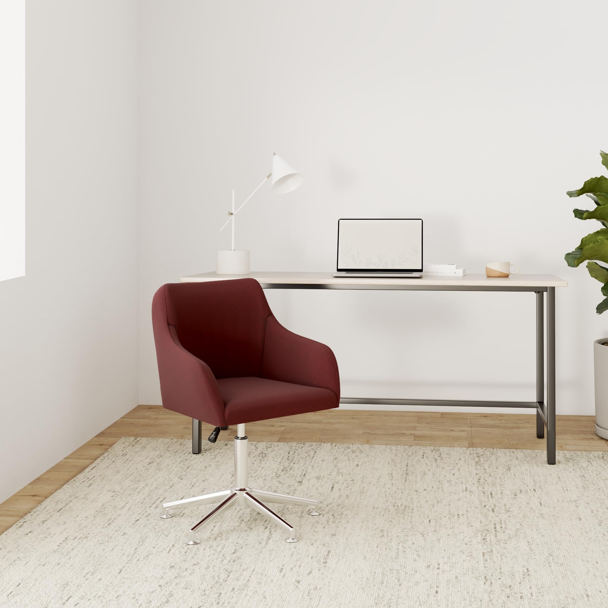 vidaXL Office Chair, Swivel Office Chair with Wheels and Arms, Office Desk Chair for Makeup Room Bedroom Living Room, Wine Red Fabric